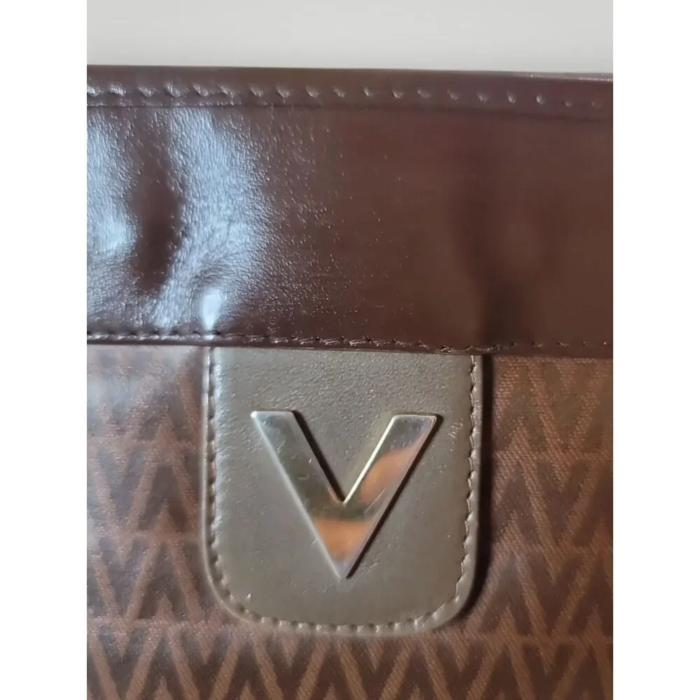 Mario Valentino Authentic Brown Monogram Clutch with Gold Chain Vintage